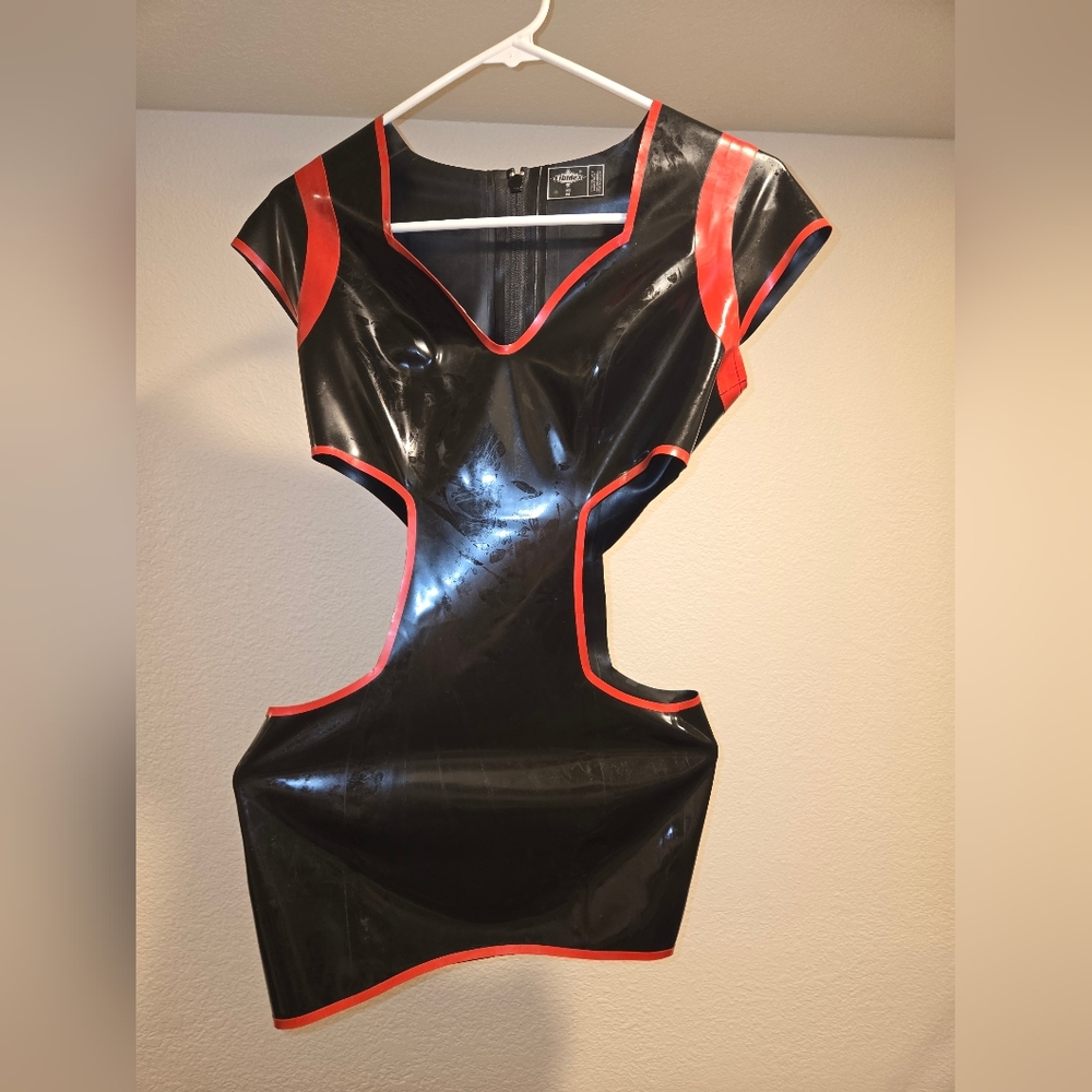 **NEW** Never Worn Black and Red Women's Barbarella Latex Cutout Dress